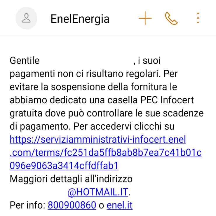 Enel messaggio falso