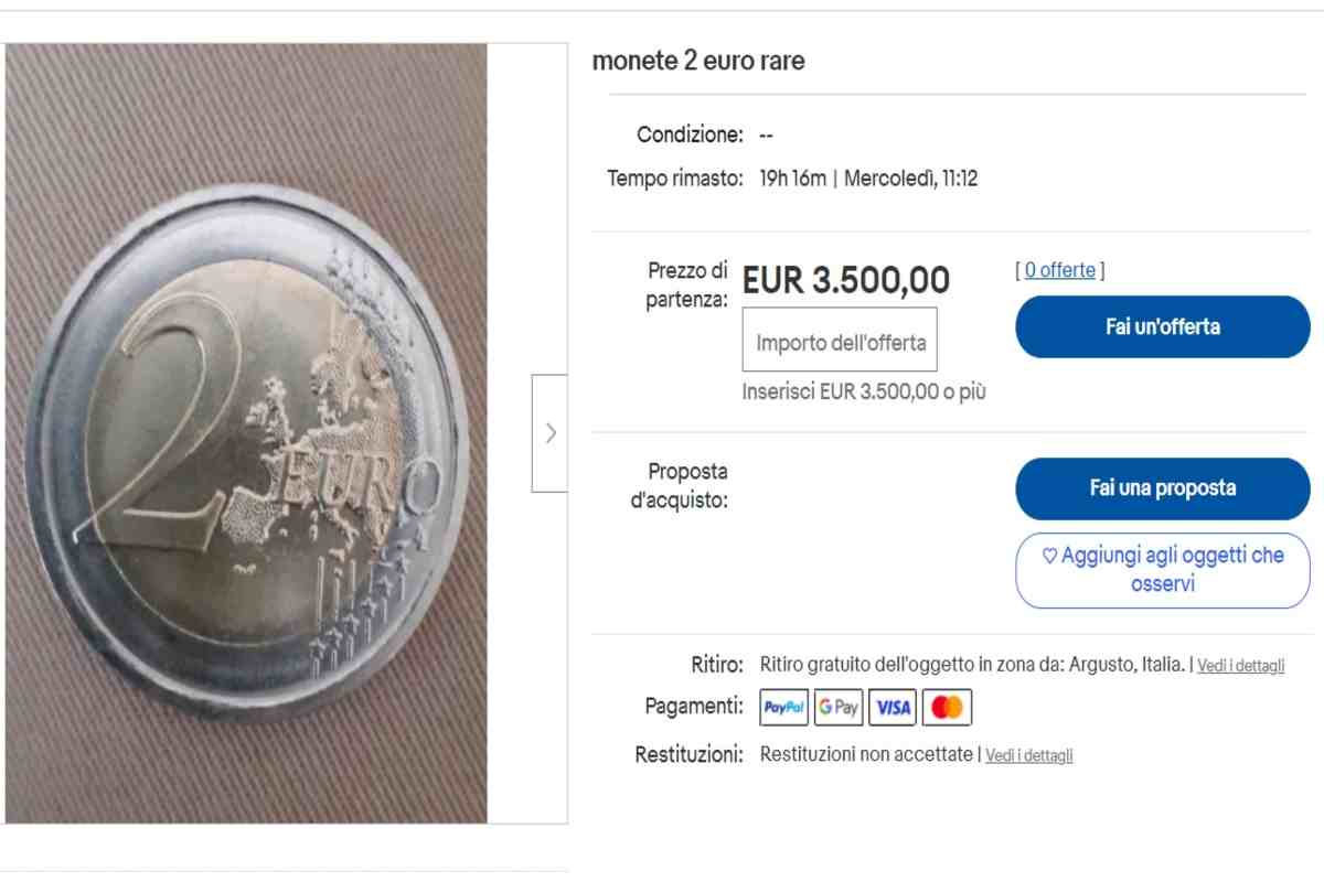 Un dettaglio della moneta in vendita su Ebay