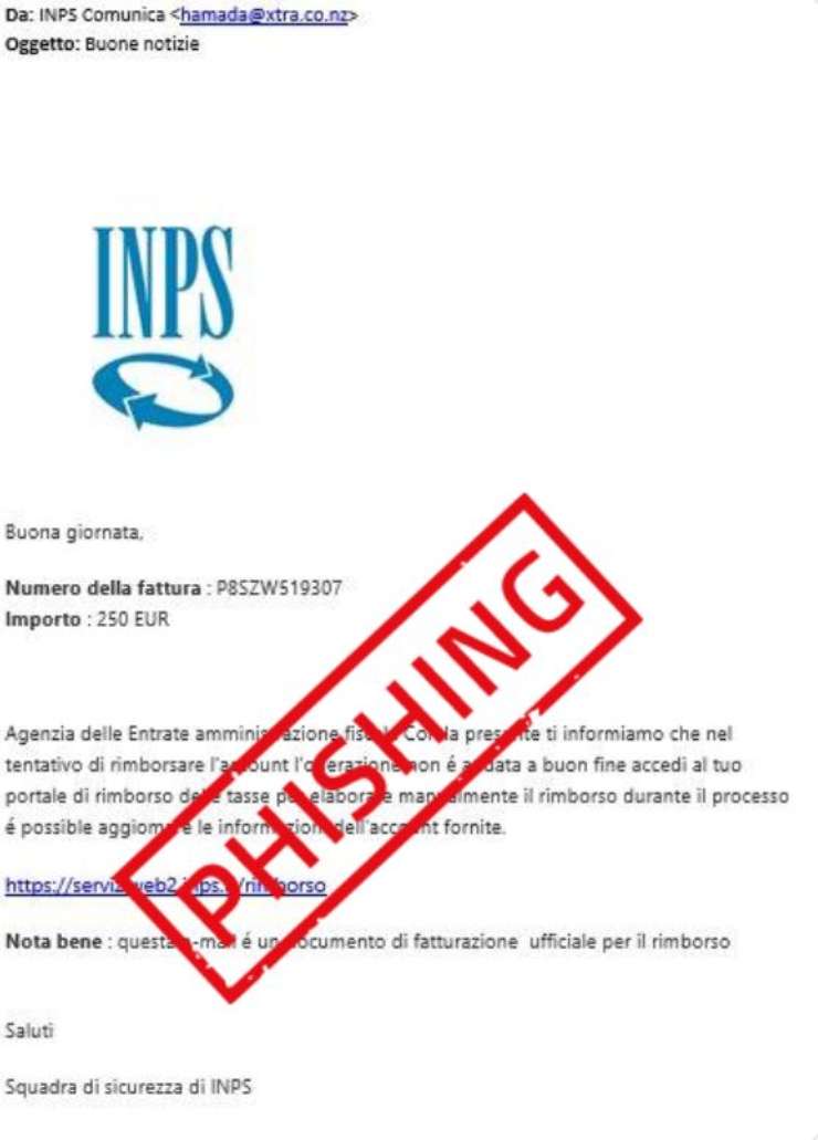 La mail degli hacker che coinvolge l'Inps